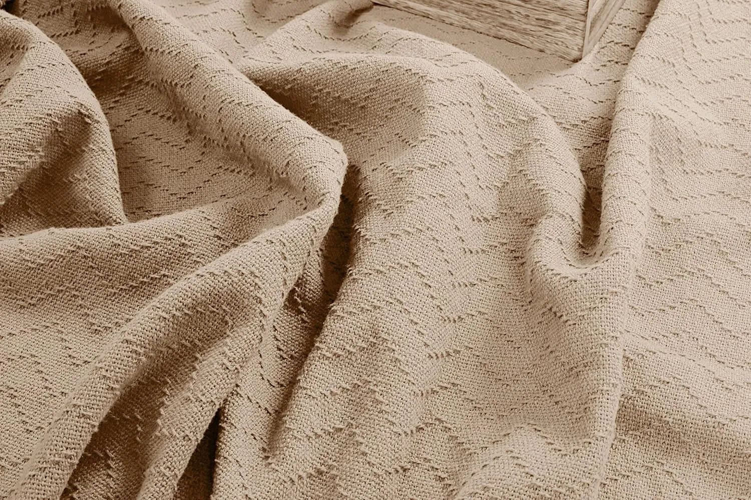 BELIZZI Home 100% Cotton Bed Blanket, Breathable Thermal Blanket Twin Size, Soft Chevron Thermal Blanket 60"x90", Cotton Bed Blanket, Perfect for Layering Any Bed for All Season, Beige