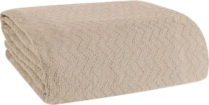 BELIZZI Home 100% Cotton Bed Blanket, Breathable Thermal Blanket Twin Size, Soft Chevron Thermal Blanket 60"x90", Cotton Bed Blanket, Perfect for Layering Any Bed for All Season, Beige