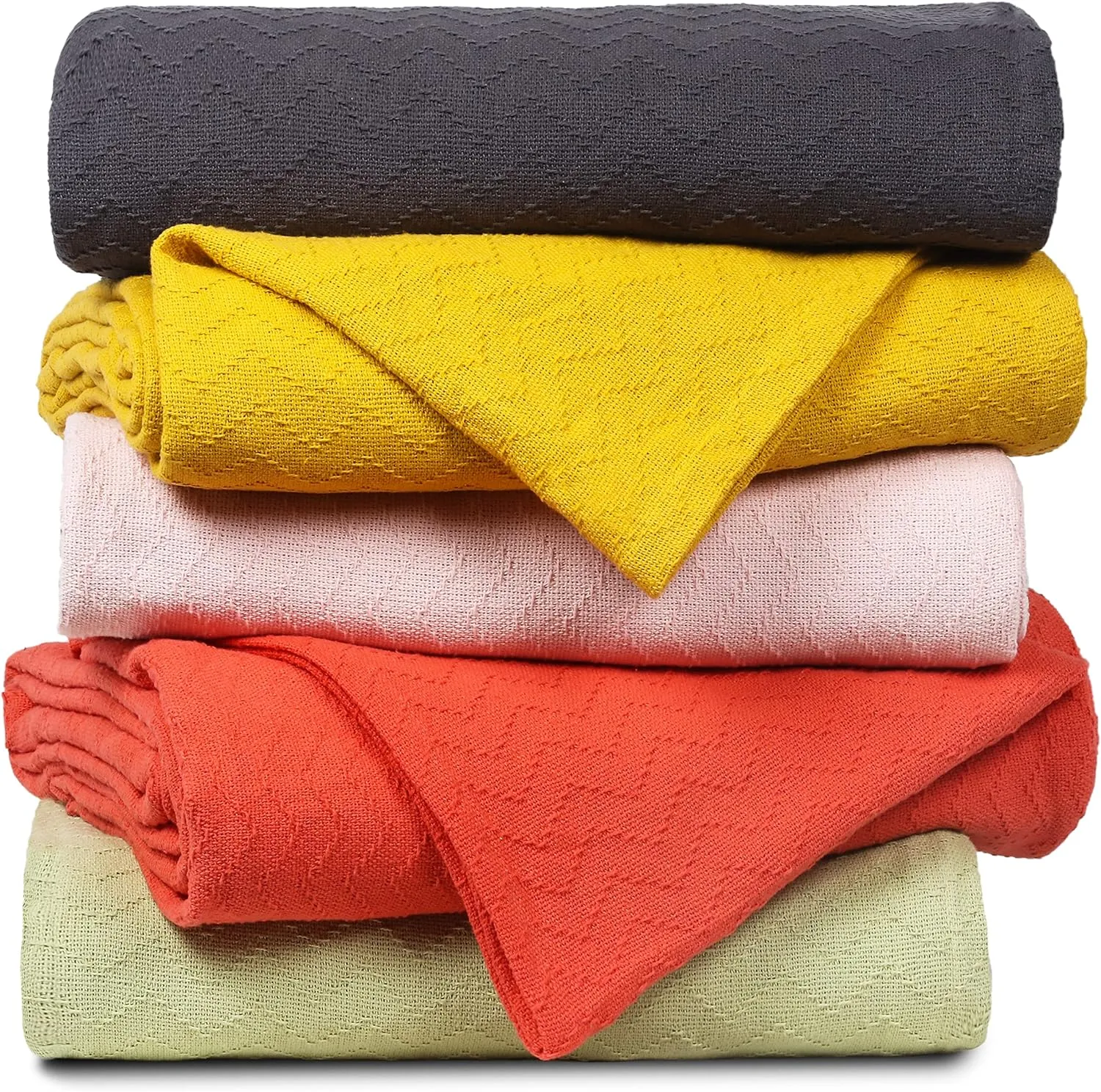 BELIZZI Home 100% Cotton Bed Blanket, Breathable Thermal Blanket Twin Size, Soft Chevron Thermal Blanket 60"x90", Cotton Bed Blanket, Perfect for Layering Any Bed for All Season, Beige