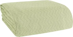 BELIZZI Home 100% Cotton Bed Blanket, Breathable Thermal Blanket Twin Size, Soft Chevron Thermal Blanket 60"x90", Cotton Bed Blanket, Perfect for Layering Any Bed for All Season, Sage Green