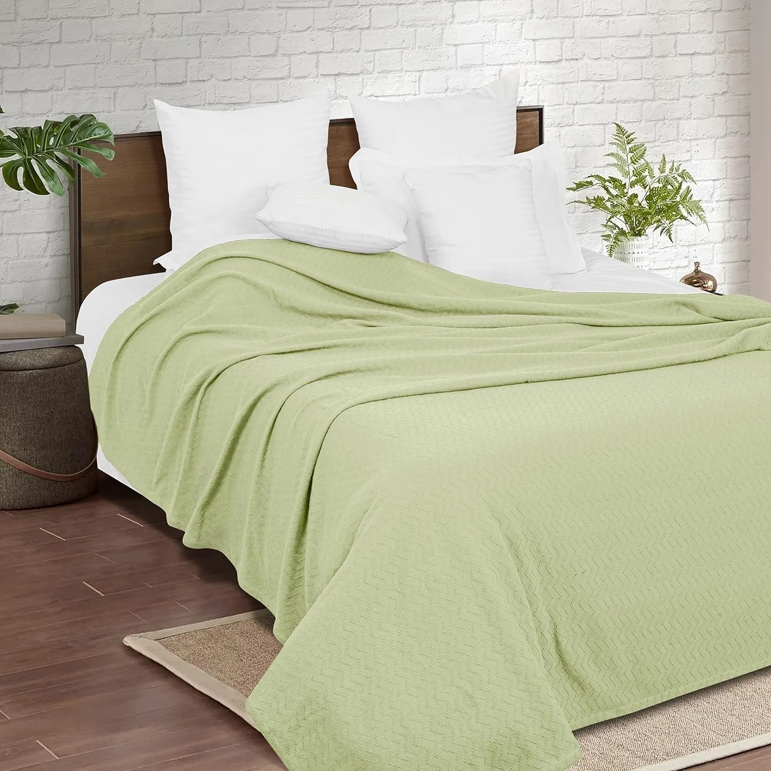 BELIZZI Home 100% Cotton Bed Blanket, Breathable Thermal Blanket Twin Size, Soft Chevron Thermal Blanket 60"x90", Cotton Bed Blanket, Perfect for Layering Any Bed for All Season, Sage Green