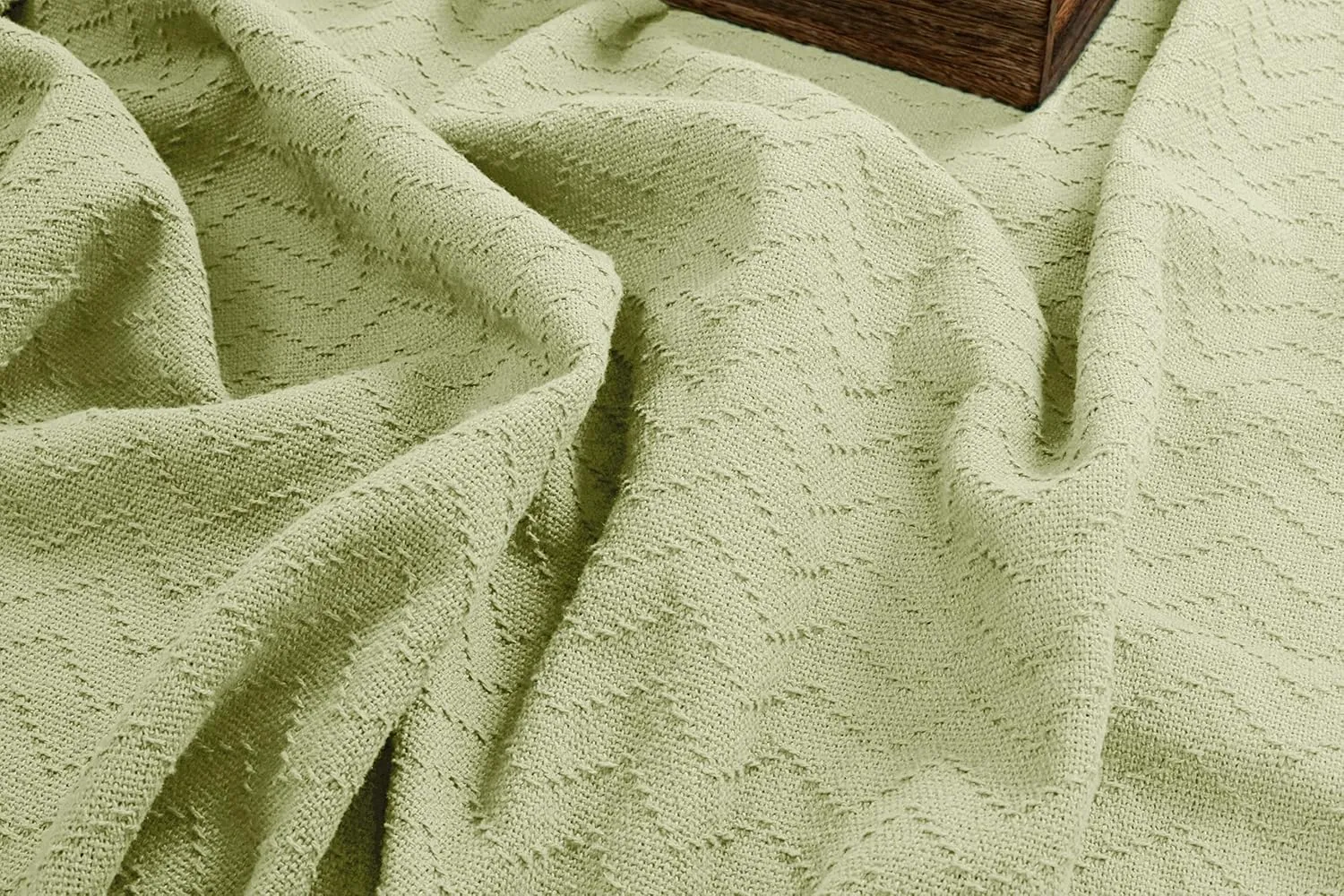 BELIZZI Home 100% Cotton Bed Blanket, Breathable Thermal Blanket Twin Size, Soft Chevron Thermal Blanket 60"x90", Cotton Bed Blanket, Perfect for Layering Any Bed for All Season, Sage Green