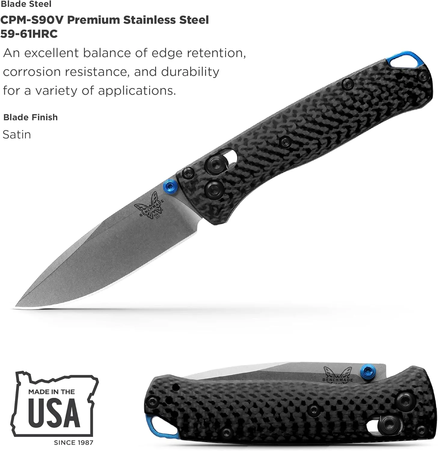 Benchmade - Mini Bugout 533 Folding Knife with Black Carbon Fiber Handle (533-3)