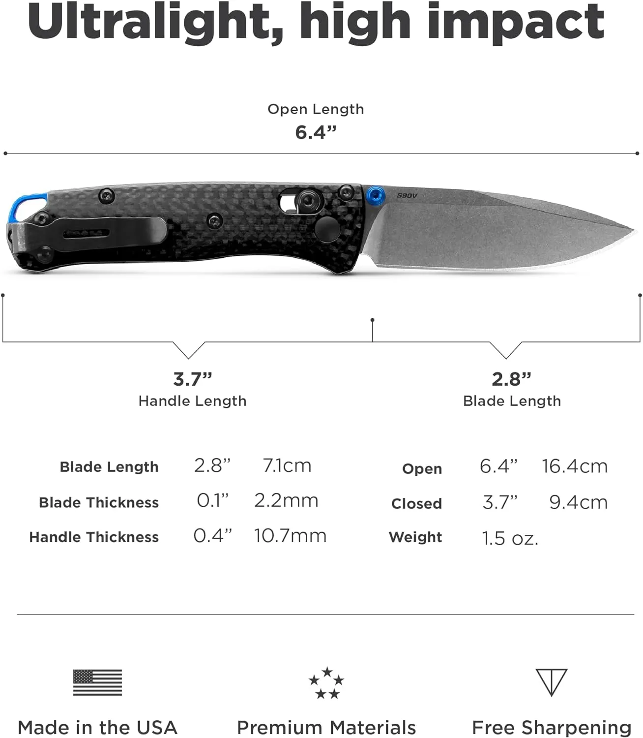 Benchmade - Mini Bugout 533 Folding Knife with Black Carbon Fiber Handle (533-3)