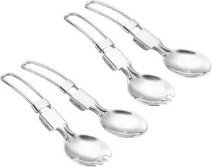 BESTOYARD 8 pcs Stainless Steel Folding Spoon camping spoon picnic spoon camping flatware honey spoon Portable spoon camping dinnerware Picnic Titanium Spoon Spork salad fork Backpack set