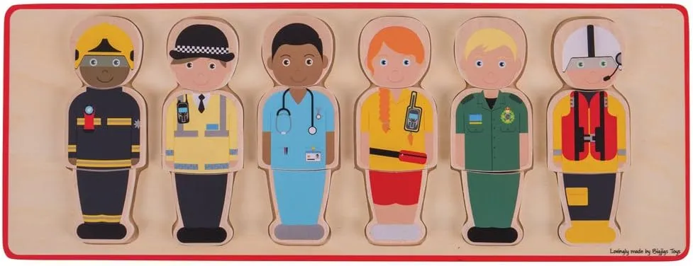 Bigjigs Toys People Who Help Us Puzzle (18 Pieces) - Emergency Services Jigsaw, Wooden Puzzles, Montessori Jigsaws, Baby & Toddler Toy, for 1 Year Old Girls & Boys