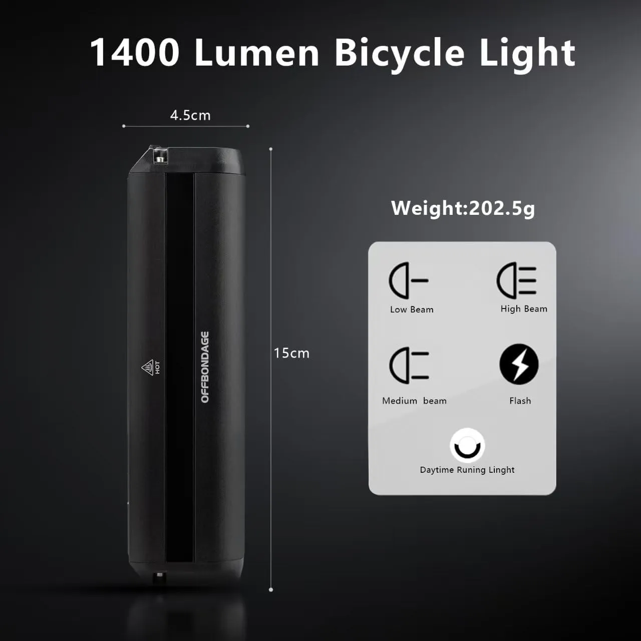 Bike Light Bar for Ebike, Super Bright Front Light Rechargeable Battery, IPX5 Waterproof, 5 Modes Bicycle Headlight for Mountain Bike, Night Riding, Cycling