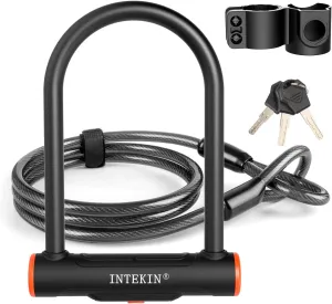 Bike U Lock Heavy Duty Bike Lock Bicycle Lock, 16mm U Lock and 3ft / 5ft / 6ft Length Security Cable with Sturdy Mounting Bracket for Bicycle, Motorcycle and More