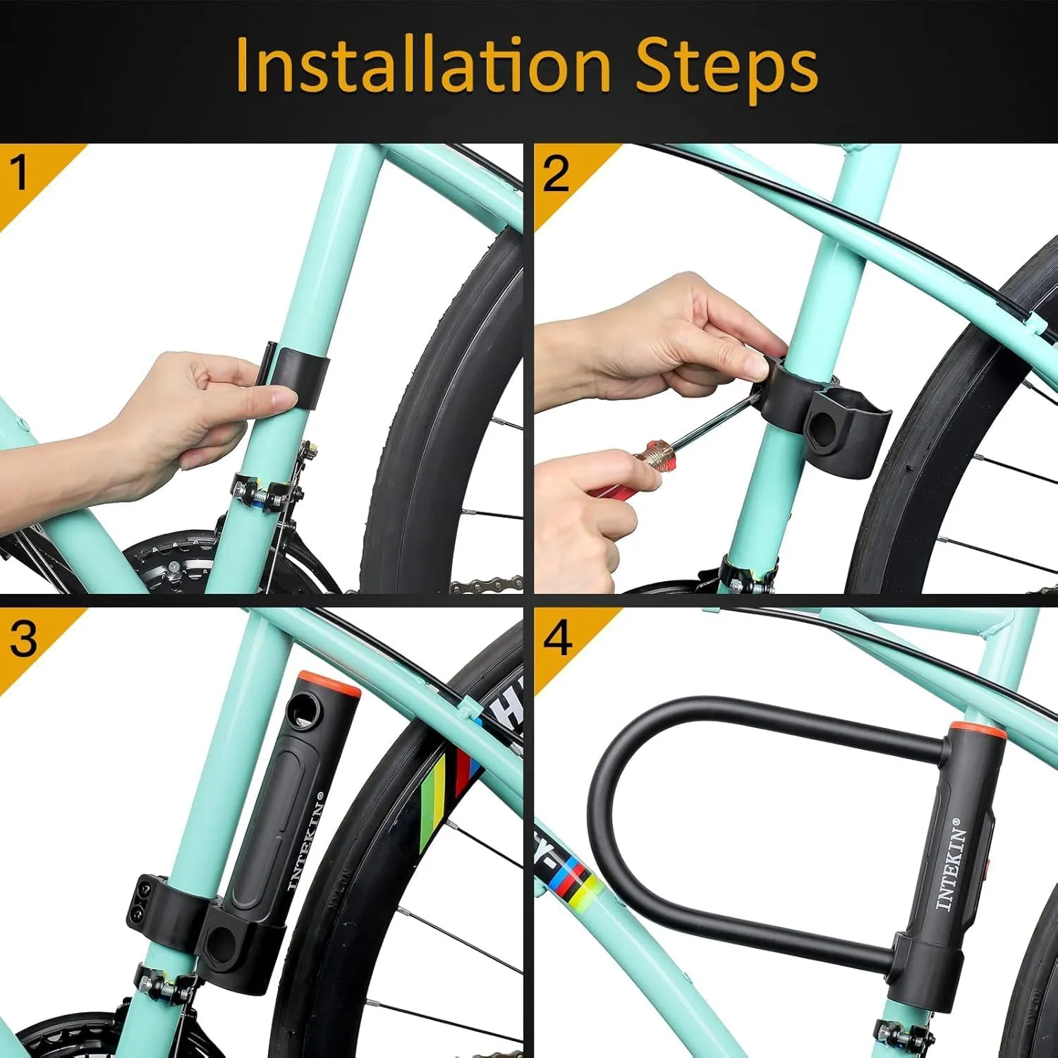 Bike U Lock Heavy Duty Bike Lock Bicycle Lock, 16mm U Lock and 3ft / 5ft / 6ft Length Security Cable with Sturdy Mounting Bracket for Bicycle, Motorcycle and More