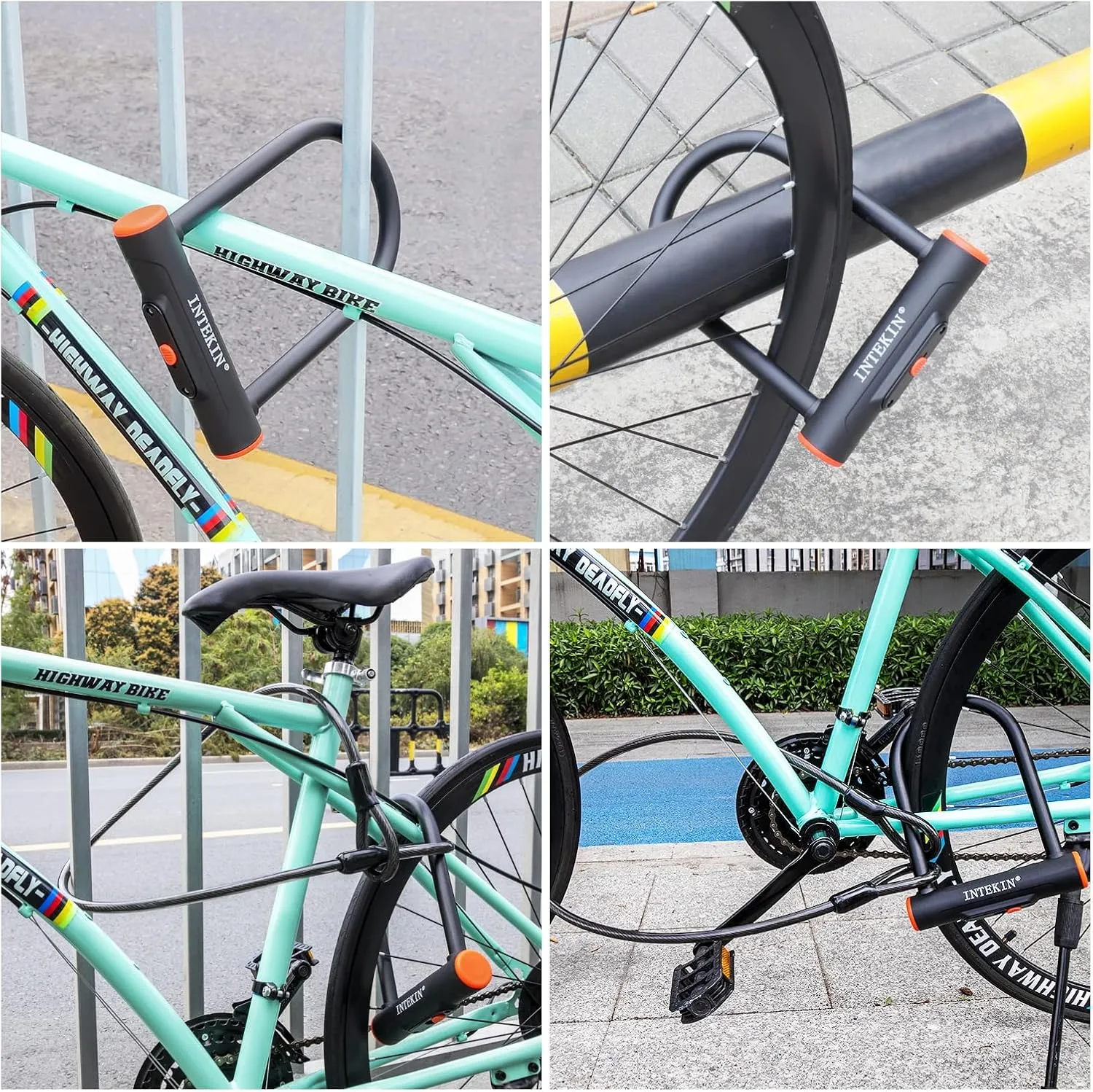 Bike U Lock Heavy Duty Bike Lock Bicycle Lock, 16mm U Lock and 3ft / 5ft / 6ft Length Security Cable with Sturdy Mounting Bracket for Bicycle, Motorcycle and More