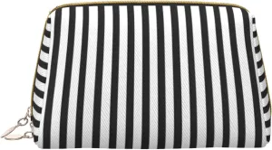 Black & White Stripe Toiletry Pouch, Travel-Friendly Makeup Organizer For Makeup Brushes, Lipsticks
