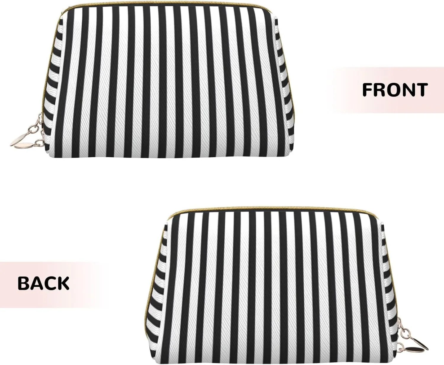 Black & White Stripe Toiletry Pouch, Travel-Friendly Makeup Organizer For Makeup Brushes, Lipsticks