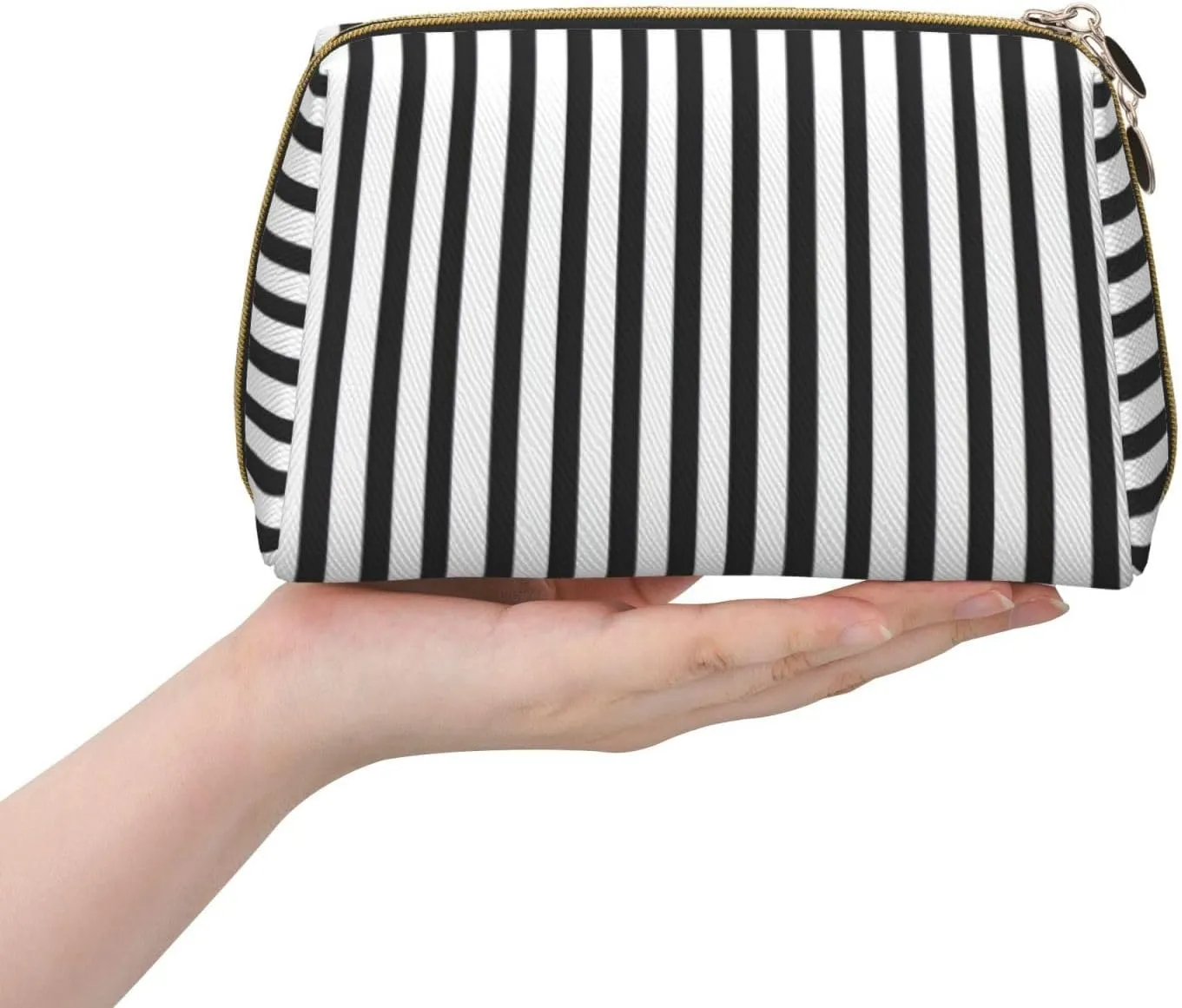 Black & White Stripe Toiletry Pouch, Travel-Friendly Makeup Organizer For Makeup Brushes, Lipsticks