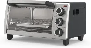 BLACK DECKER 4-Slice Toaster Oven, Even Toast, 4 Cooking Functions Bake, Broil, Toast and Keep Warm, Removable Crumb Tray, Timer