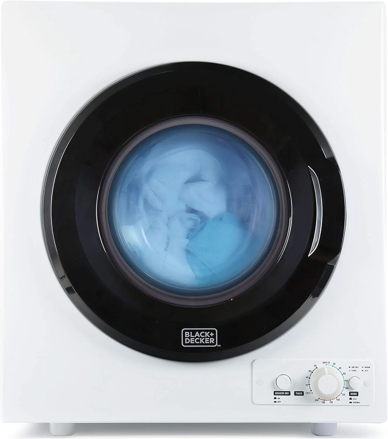 BLACK DECKER BCED26 Compact Dryer for Standard Wall Outlet, Small, 5 Modes, Load Volume 8.8 lbs., White