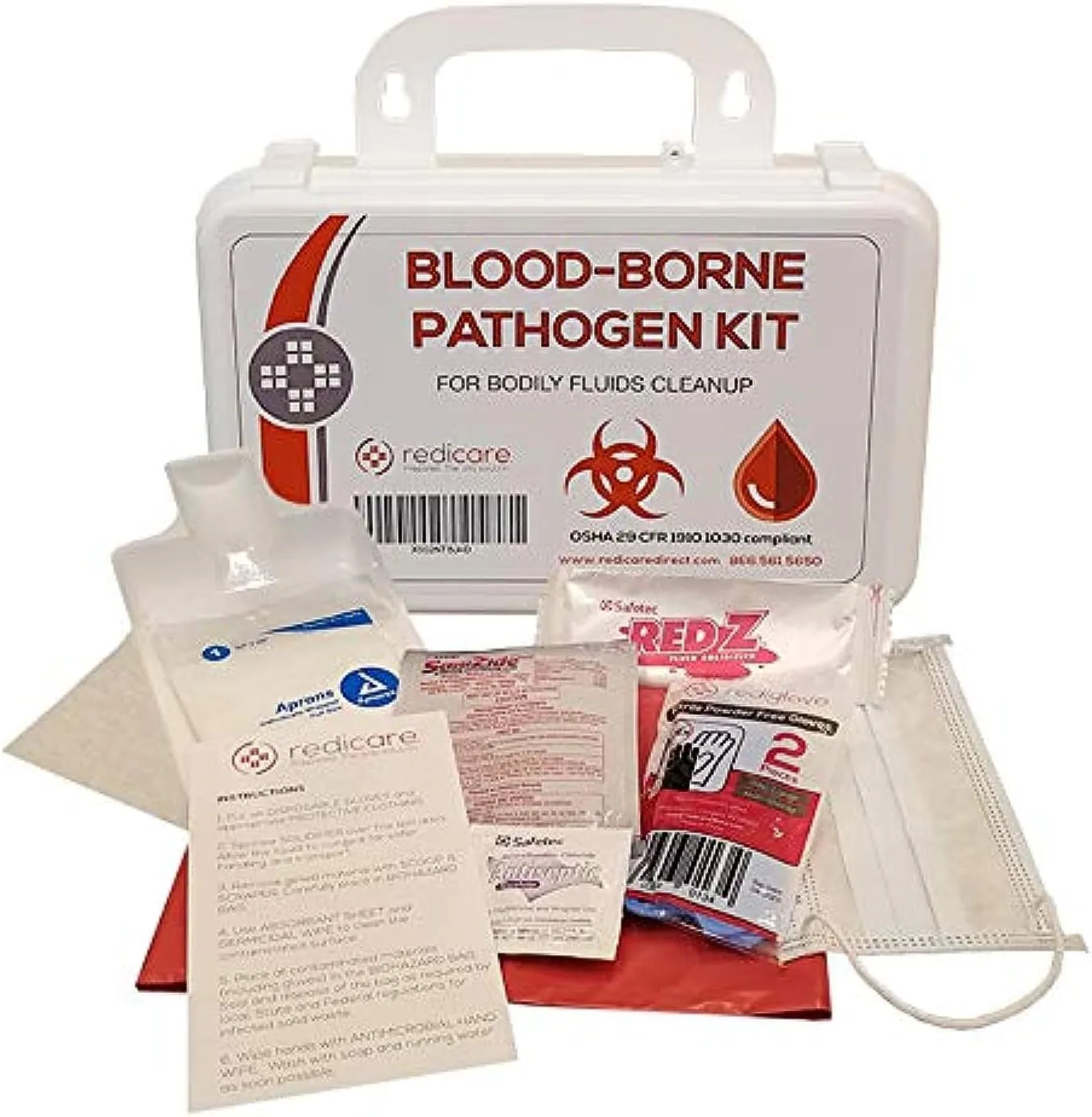 Bloodborne Pathogen/Body Fluids Cleanup Kit w/Fluid Solidifier, Biohazard Bag & Personal Protection Clothing - OSHA Requirement