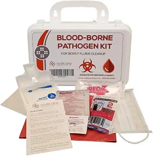 Bloodborne Pathogen/Body Fluids Cleanup Kit w/Fluid Solidifier, Biohazard Bag & Personal Protection Clothing - OSHA Requirement