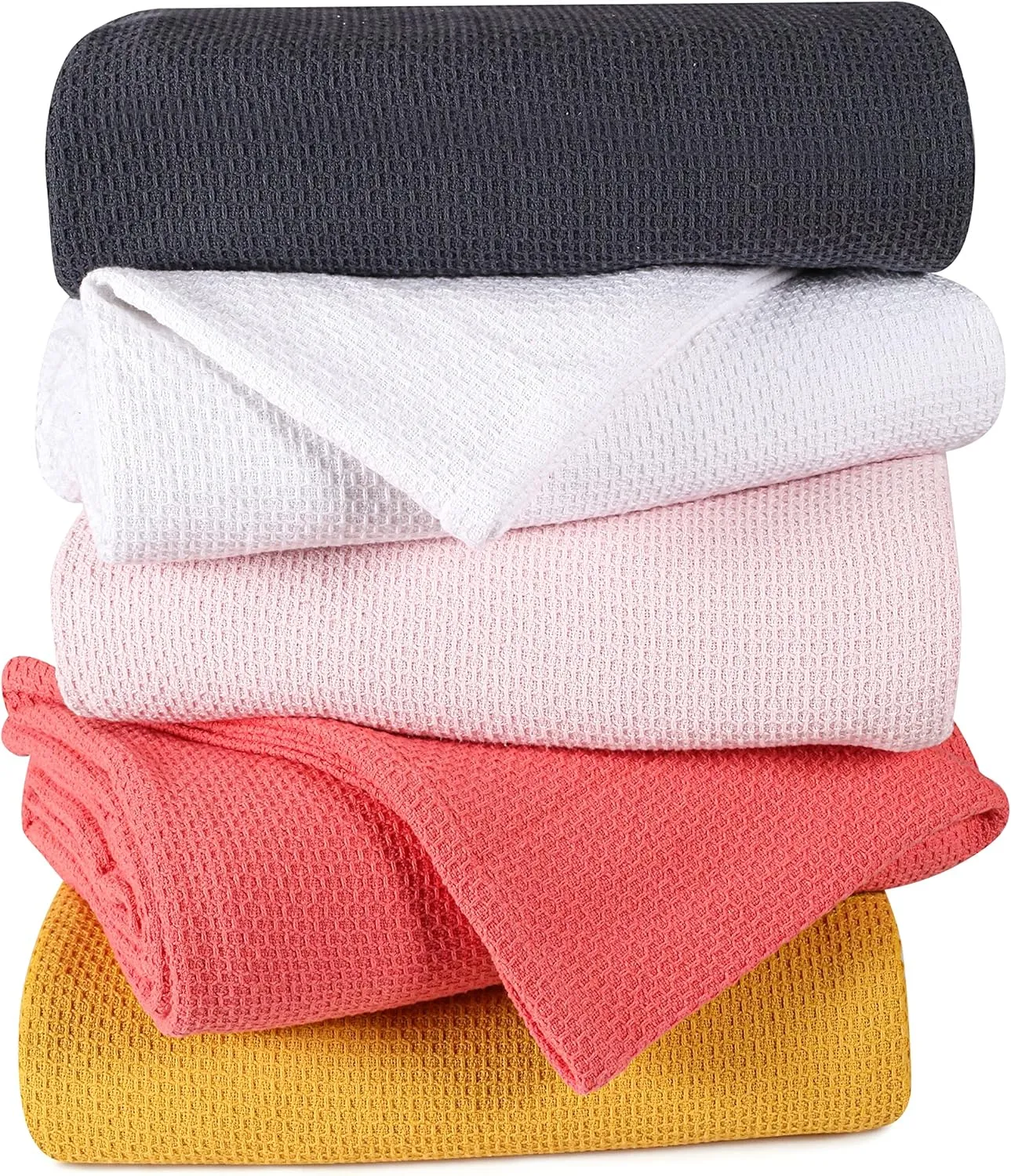 BOUTIQUO 100% Cotton Bed Blanket, Breathable Thermal Blanket Twin Size, Soft Honeycomb Waffle 60inchx90inch, Perfect for Layering Any All Season, White, (60inchx90inch) (70461)