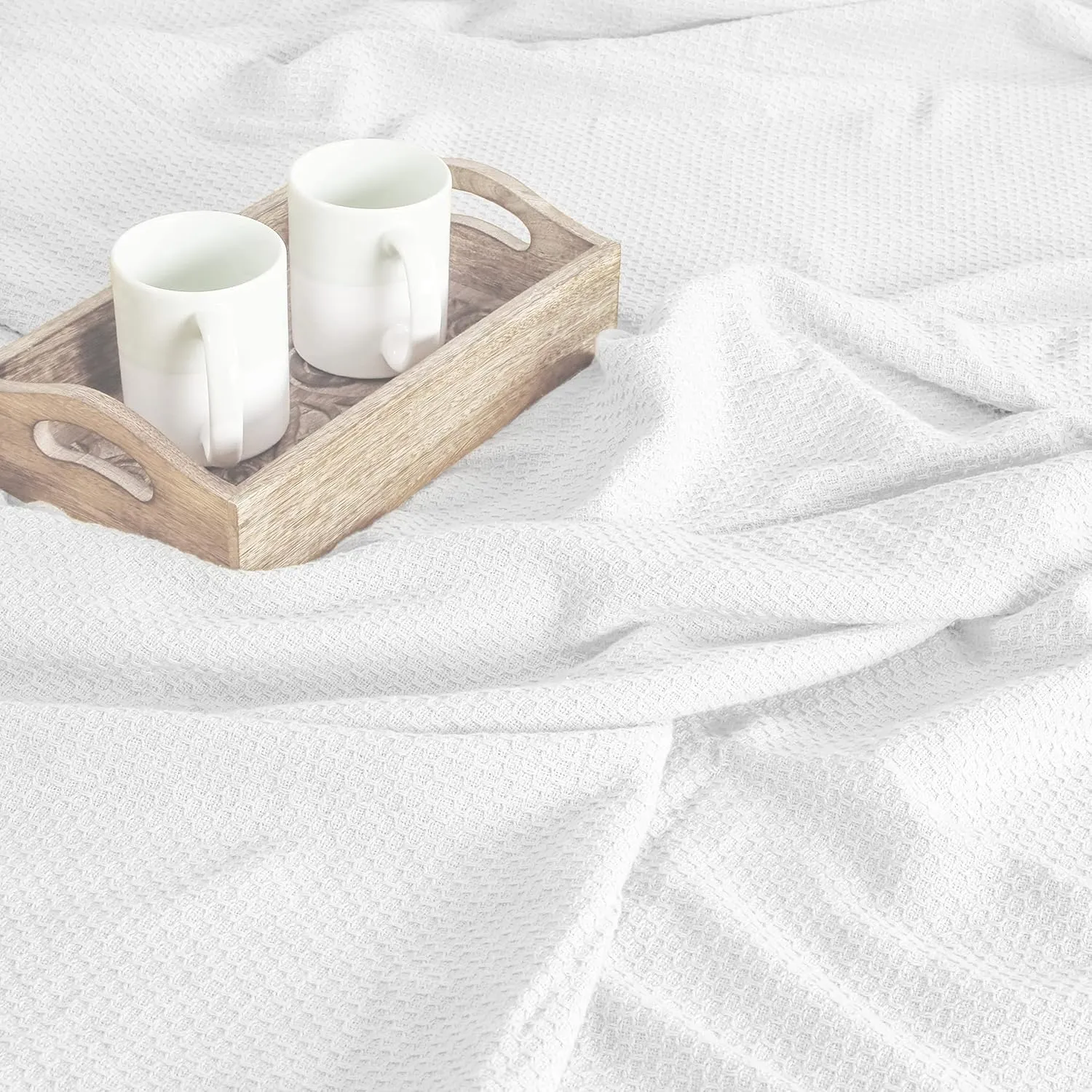 BOUTIQUO 100% Cotton Bed Blanket, Breathable Thermal Blanket Twin Size, Soft Honeycomb Waffle 60inchx90inch, Perfect for Layering Any All Season, White, (60inchx90inch) (70461)