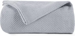 BOUTIQUO 100% Cotton Bed Blanket, Breathable Thermal Twin Size, Soft Honeycomb Waffle Blanket 60"x90", Perfect for Layering Any Bed for All Season, Light Grey