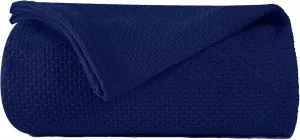 BOUTIQUO 100% Cotton Bed Blanket, Breathable Thermal Twin Size, Soft Honeycomb Waffle Blanket 60"x90", Perfect for Layering Any Bed for All Season, Navy Blue