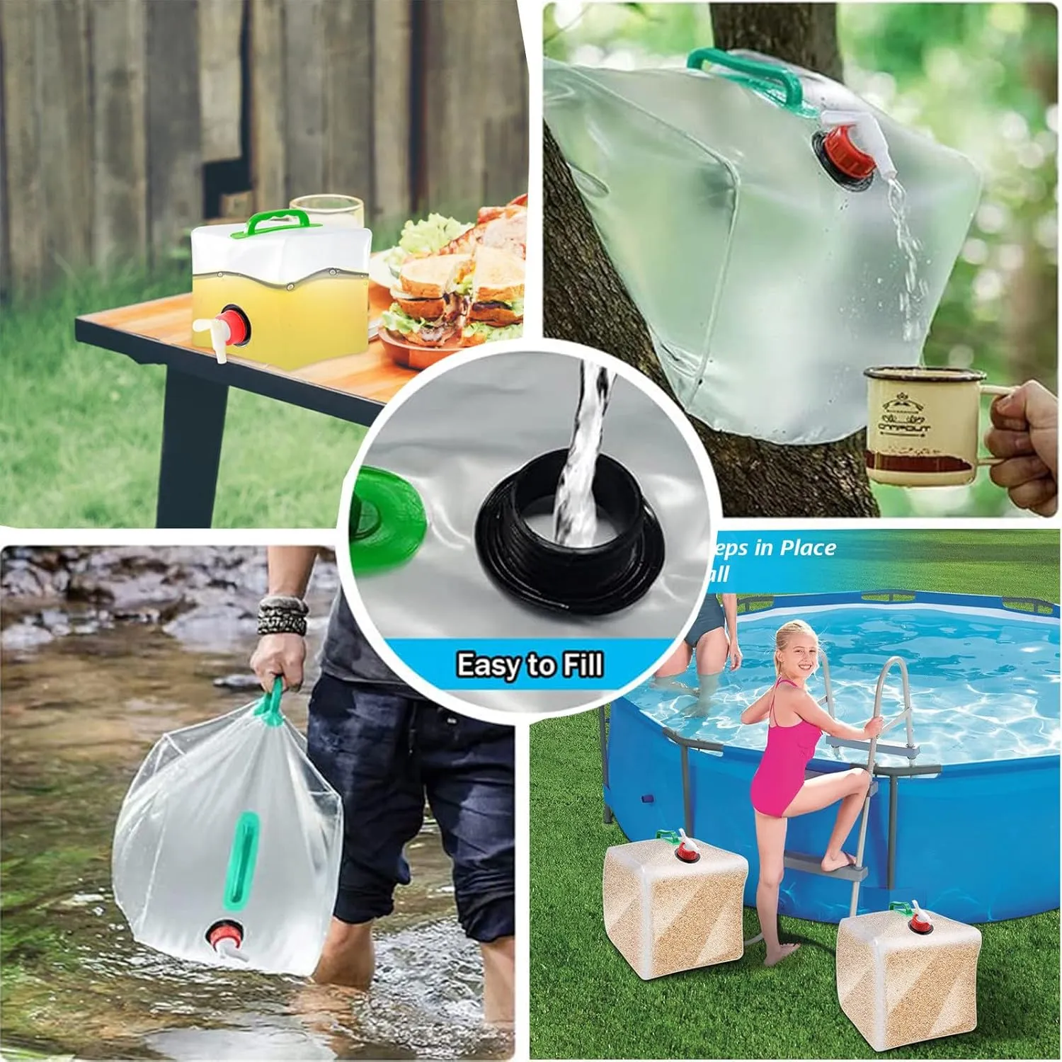 BPA Free Collapsible Water Container with Spigot, Large Capacity Portable Folding Four Corner Water Storage Bag for Outdoor Hiking Hurricane, Emergency Survival & Daily Use (5.28 Gal)