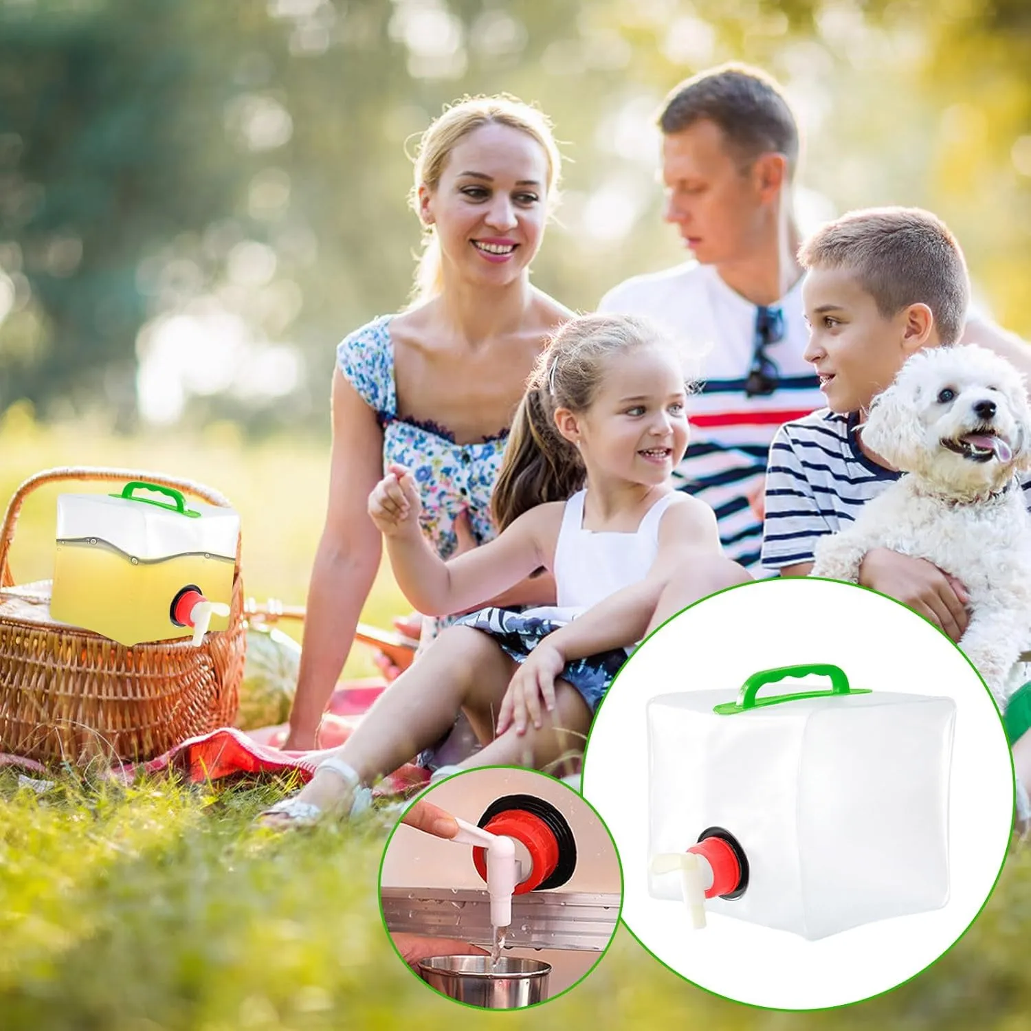 BPA Free Collapsible Water Container with Spigot, Large Capacity Portable Folding Four Corner Water Storage Bag for Outdoor Hiking Hurricane, Emergency Survival & Daily Use (5.28 Gal)