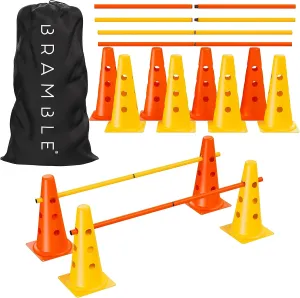 Bramble - Speed Agility Training Hurdles Set with 3 Height Levels, 12 Cones 15" & 6 Training Poles 40", Exercise Jumping Hurdles for Kids, Football Agility Poles, Dog Training Agility Equipment