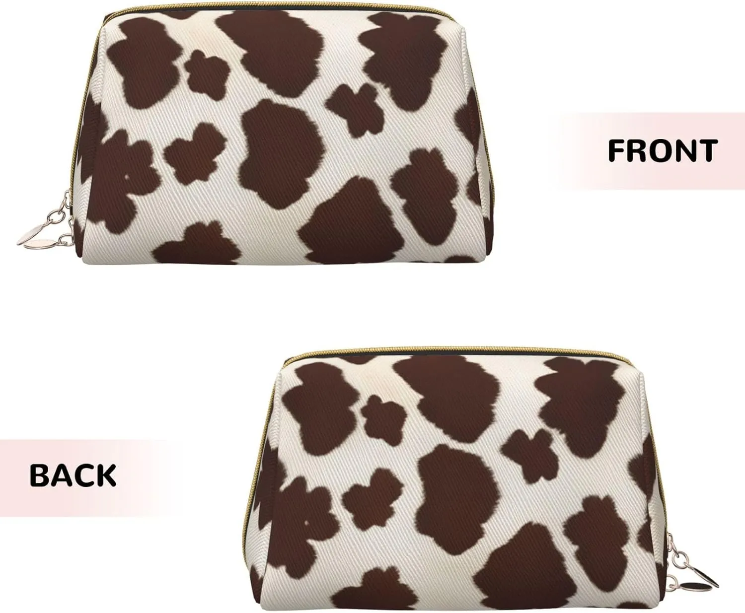 Brown Cowhide Toiletry Pouch, Travel-Friendly Makeup Organizer For Makeup Brushes, Lipsticks