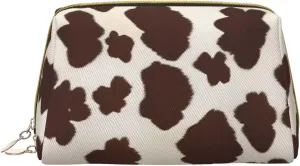 Brown Cowhide Toiletry Pouch, Travel-Friendly Makeup Organizer For Makeup Brushes, Lipsticks