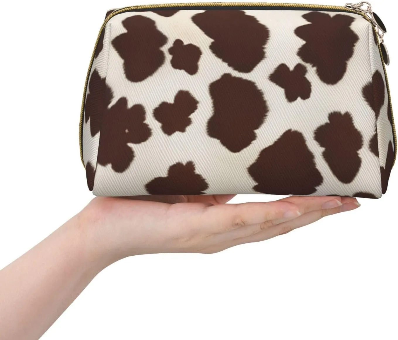 Brown Cowhide Toiletry Pouch, Travel-Friendly Makeup Organizer For Makeup Brushes, Lipsticks