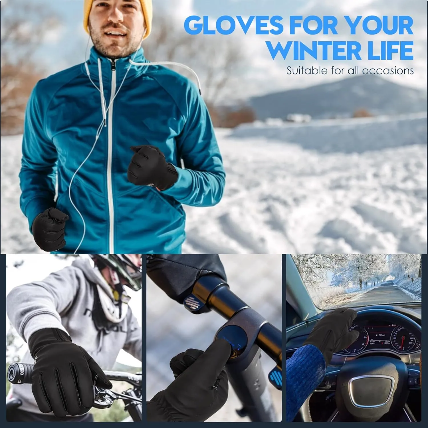 Bruvoalon Y322 Winter Gloves for Men & Women, -30℉ Waterproof Touchscreen 5-Layer Thermal Insulated Snow Gloves, Windproof Anti-Slip Ski Gloves for Cycling, Hiking, Driving, Work