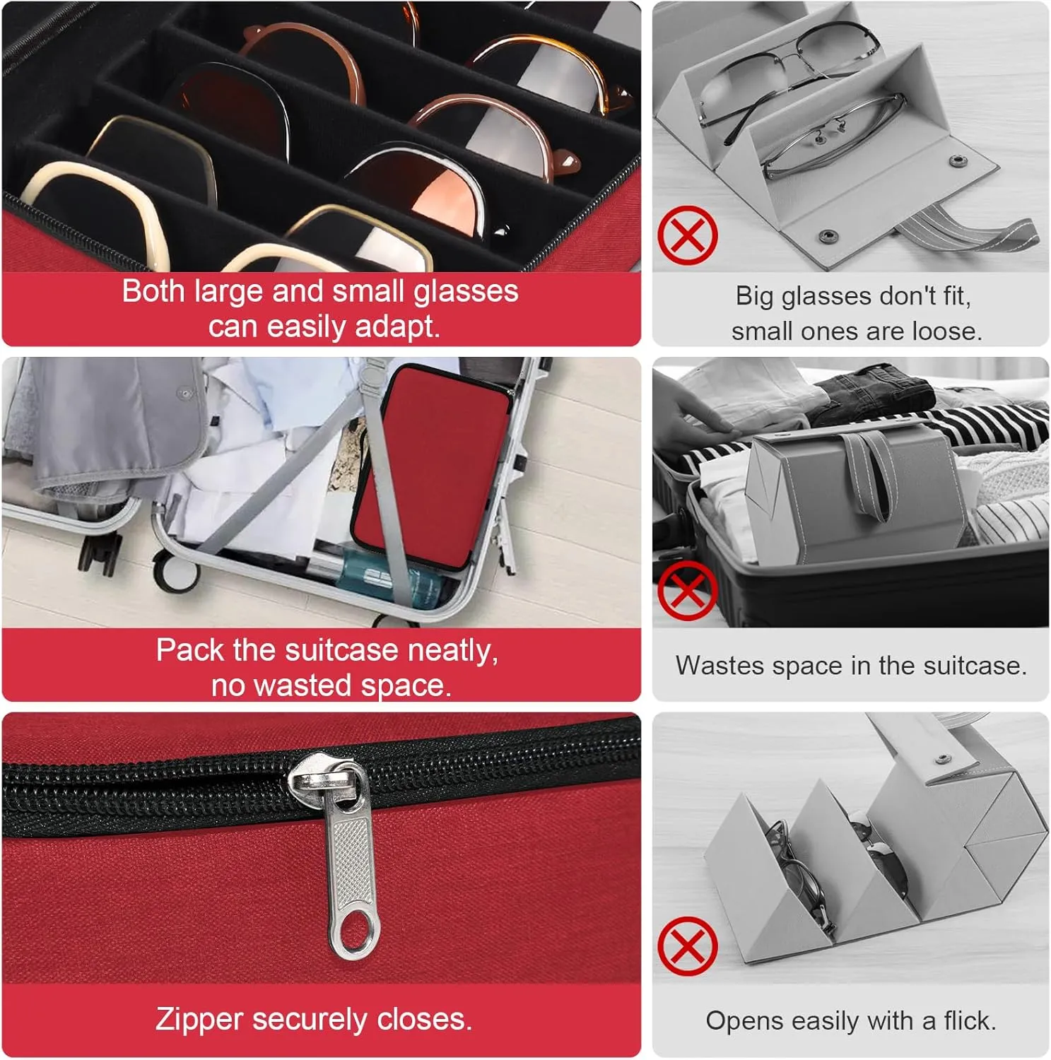 Bukere Travel Sunglasses Organizer Case, Adjustable Slot For Multiple Pairs, Portable Eyeglasses Storage Box for Men Women