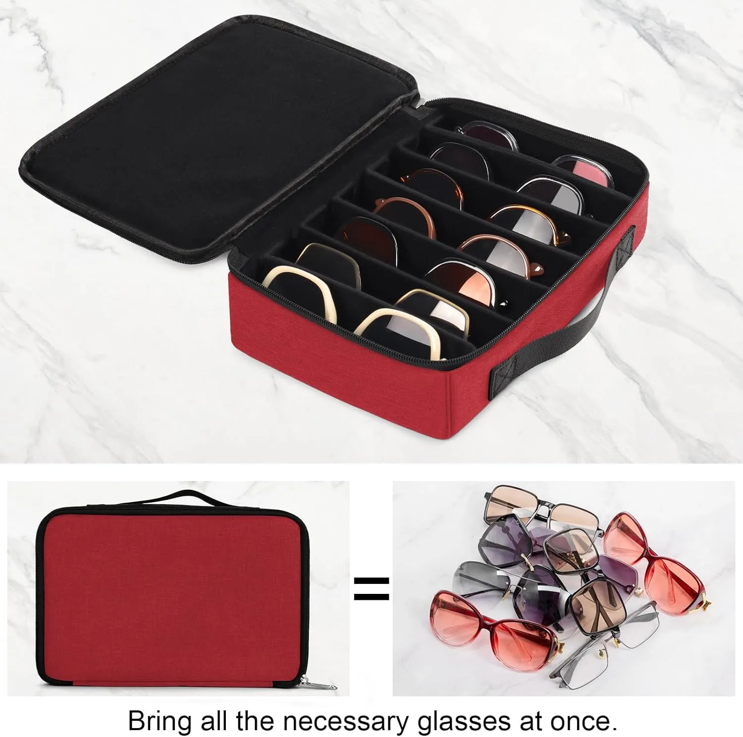Bukere Travel Sunglasses Organizer Case, Adjustable Slot For Multiple Pairs, Portable Eyeglasses Storage Box for Men Women
