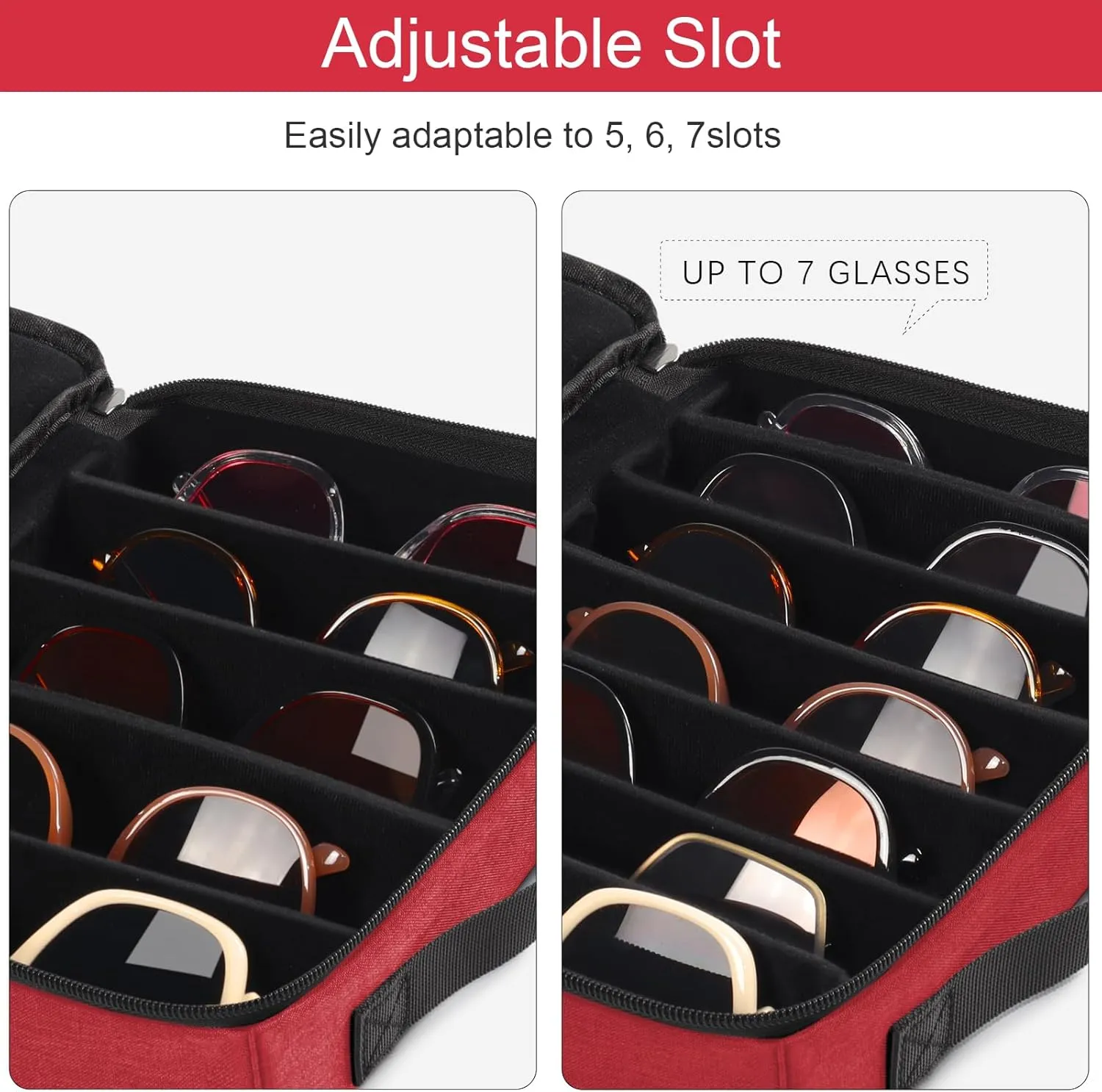 Bukere Travel Sunglasses Organizer Case, Adjustable Slot For Multiple Pairs, Portable Eyeglasses Storage Box for Men Women