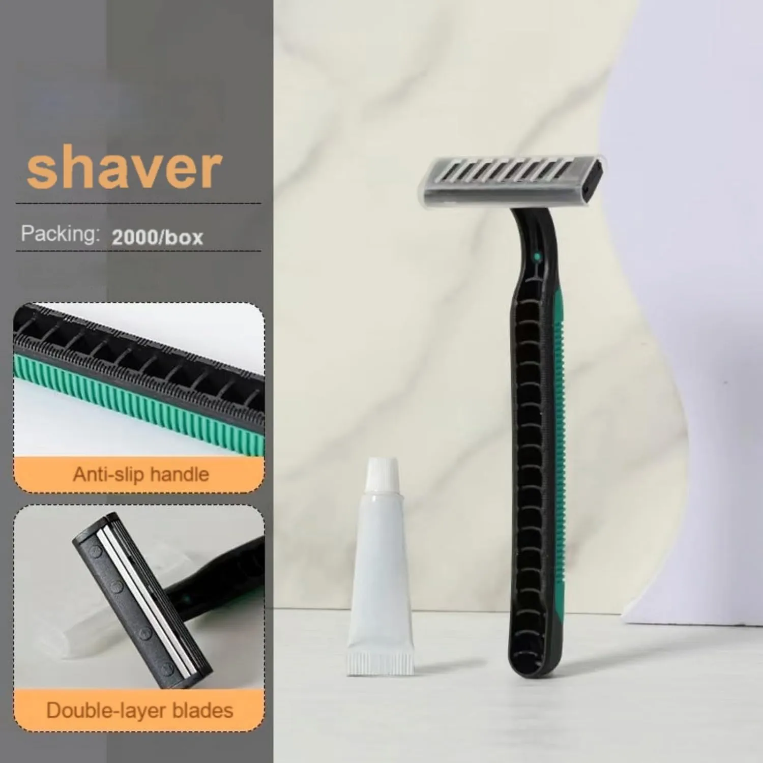 Bulk hotel and travel disposable razors - eco-friendly manual razors, hotel bathroom guest supplies, travel shaving kits, wholesale beauty products with shaving cream (1999)
