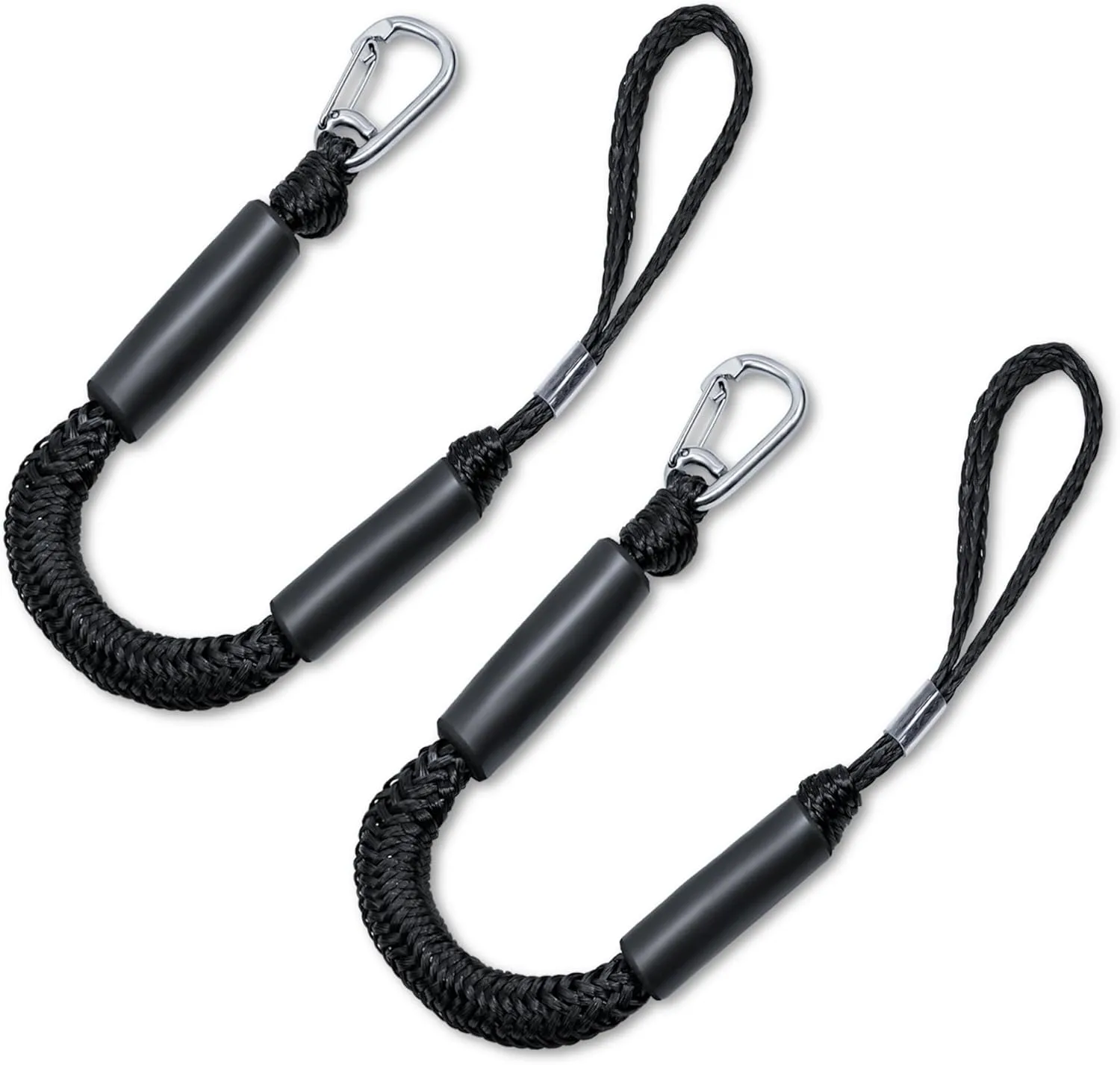 Bungee Dock Lines with Clips - Heavy Duty Marine Grade Elastic Boat Ropes, 1800LB Breaking Strength & Hidden Shock Absorber for Boat, Jet Ski, Kayak, Pontoon, Pickup Truck (3FT/2 Pack)