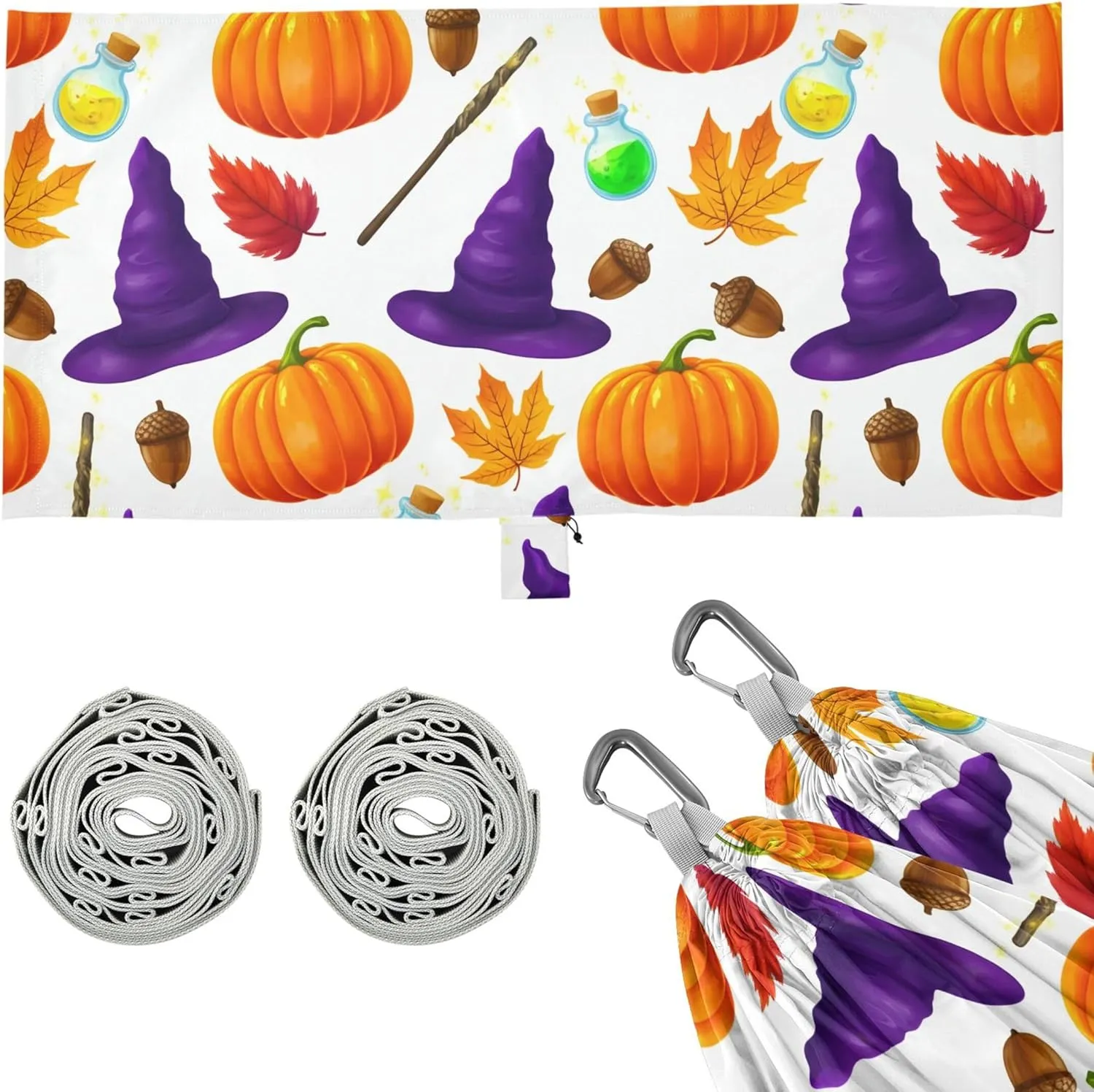 Burbuja Pumpkins Witch Hat Camping Hammock 330 lb Hammock with Tree Straps & Attached Carry Bag & Side Pocket for Camping Beach Backpacking Backyard Travel