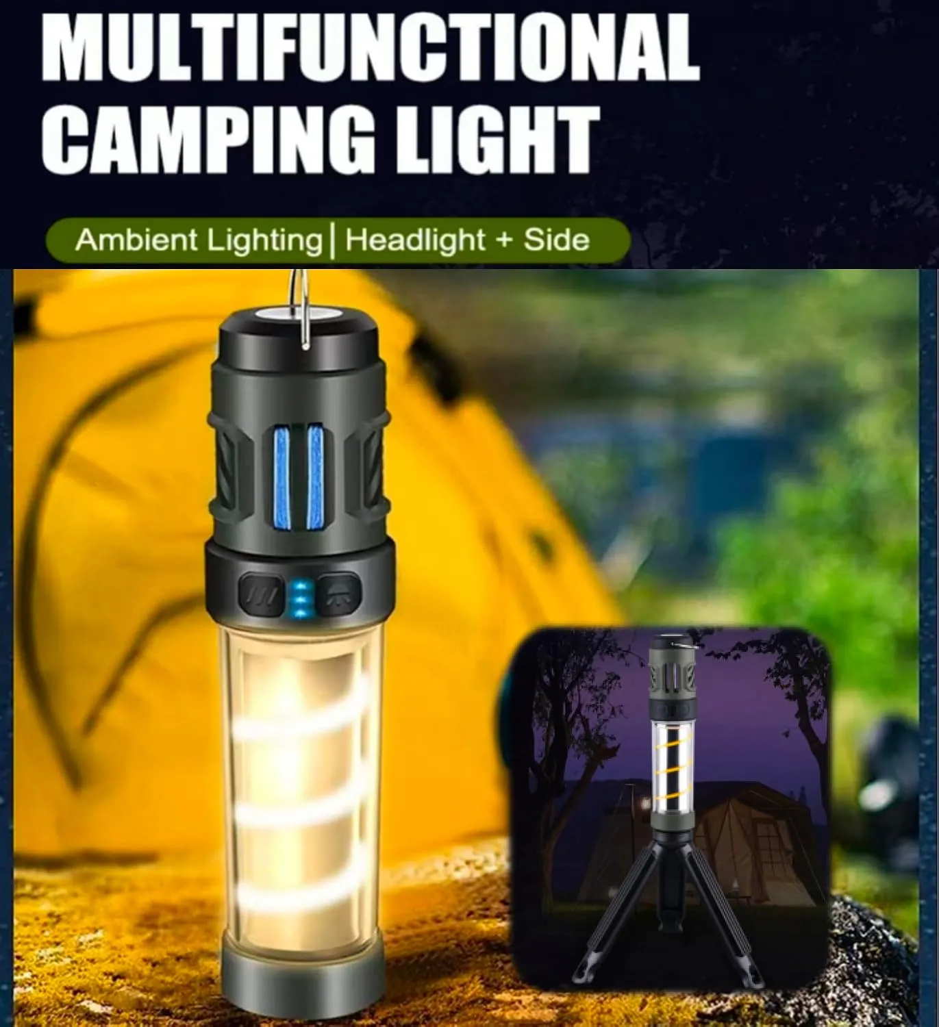 Buzz Defense Portable BuzzDefense Portable Integrated Camping Light IPX5 Waterproof Emergency Light with Tripod 3000mAh Powerful Battery Five Adjustable Levels for Outdoor Picnic (1)