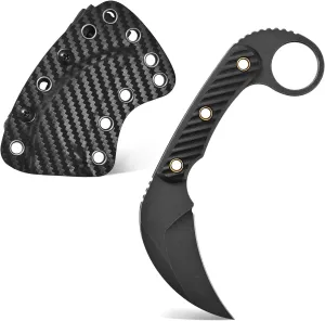 C1395 Fixed Blade Knife,AUS-10 Black Stonewashed Steel Blade G10 Handle EDC Tool Knife for Outdoor, Survival, Hiking, Camping(Black)