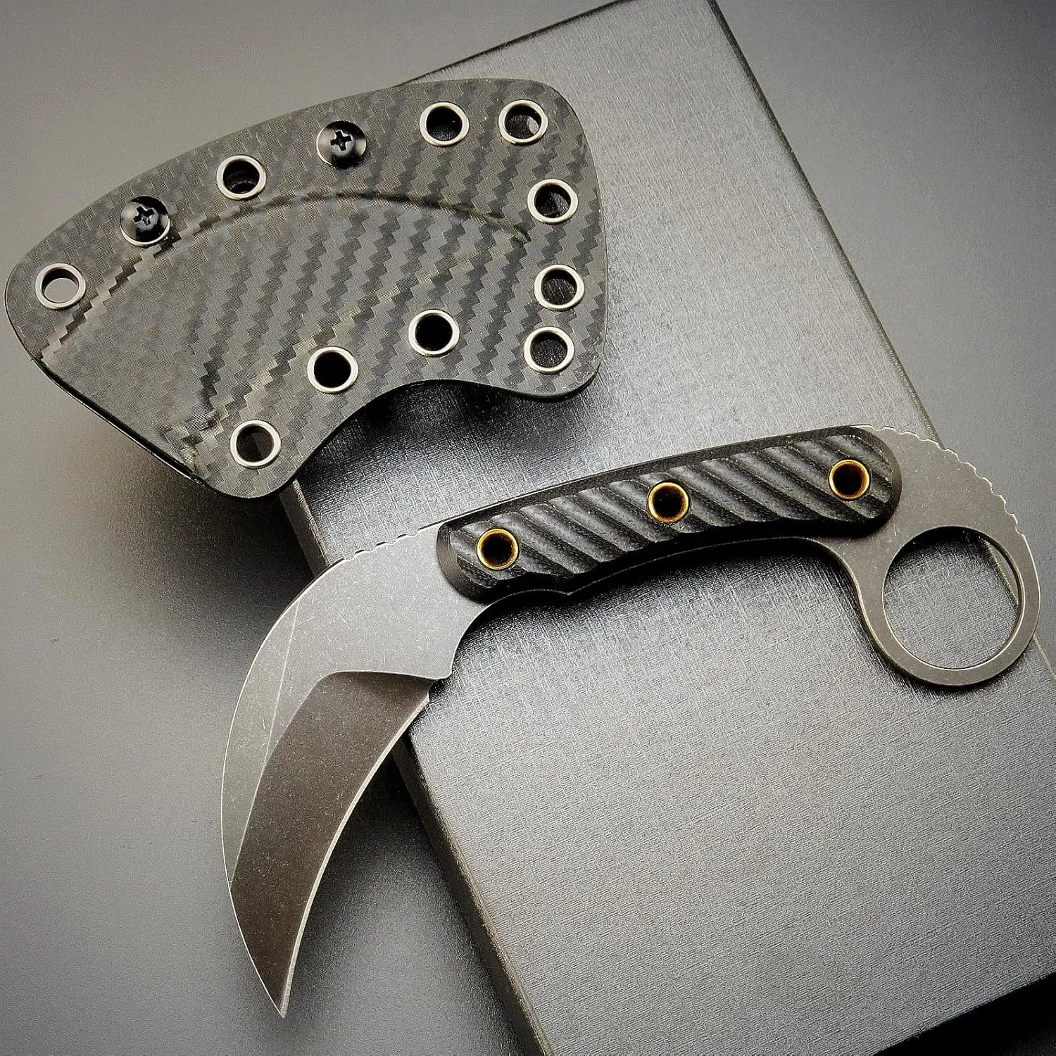 C1395 Fixed Blade Knife,AUS-10 Black Stonewashed Steel Blade G10 Handle EDC Tool Knife for Outdoor, Survival, Hiking, Camping(Black)