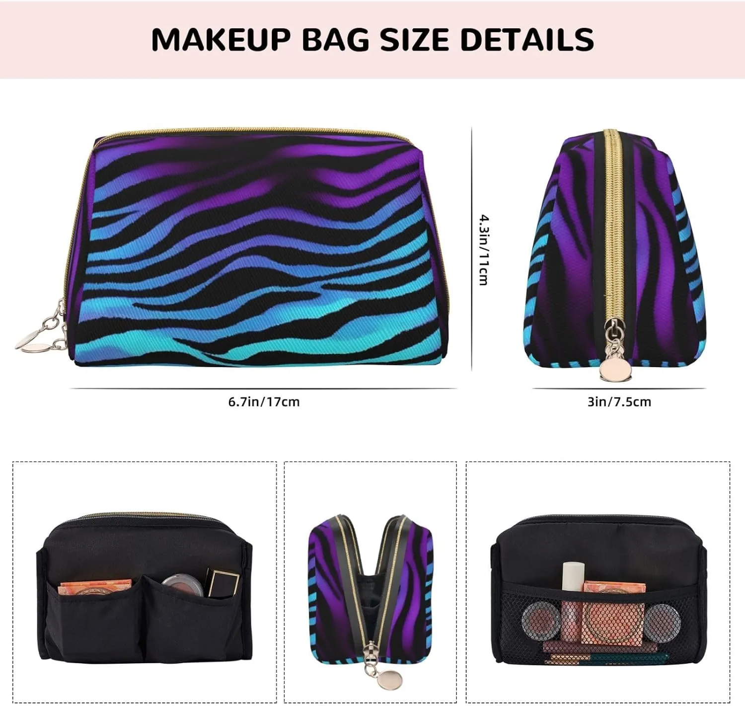 Camouflage Zebra Stripes Toiletry Pouch, Travel-Friendly Makeup Organizer For Makeup Brushes, Lipsticks