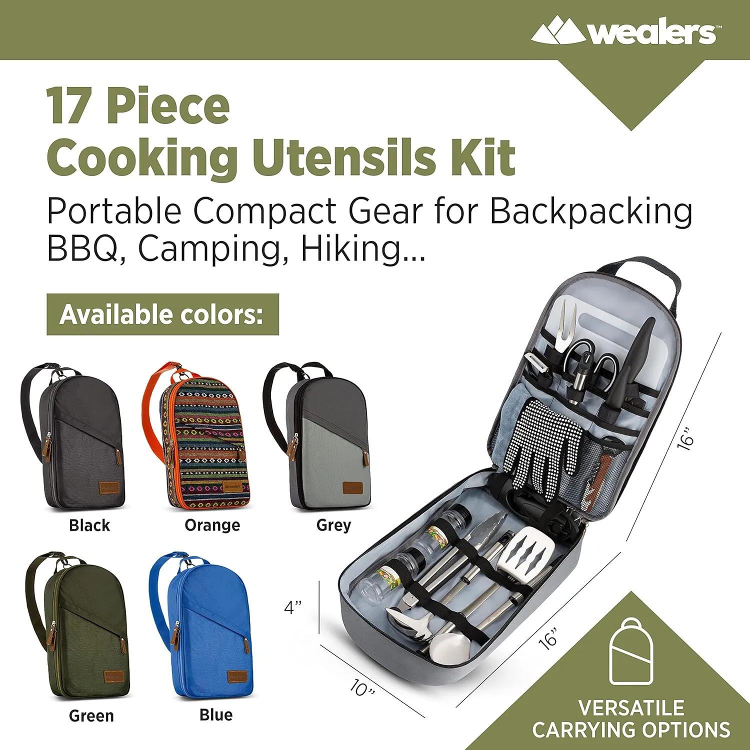 Camp Kitchen Cooking Utensil Set Travel Organizer Grill Accessories Portable Compact Gear for Backpacking BBQ Camping Hiking Travel Cookware Kit Water Resistant Case