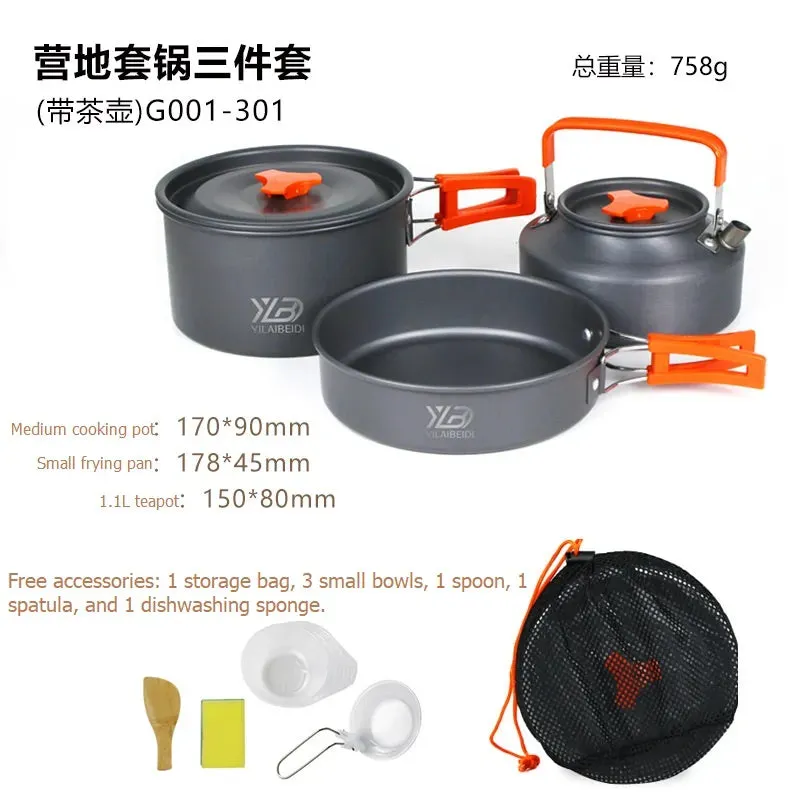 Camping Cookware Set Aluminum 2-8 Person Portable Outdoor Tableware Cookset Cooking Kit Pan Bowl Kettle Pot Hiking BBQ Picnic