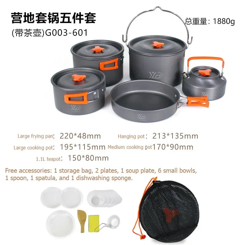 Camping Cookware Set Aluminum 2-8 Person Portable Outdoor Tableware Cookset Cooking Kit Pan Bowl Kettle Pot Hiking BBQ Picnic