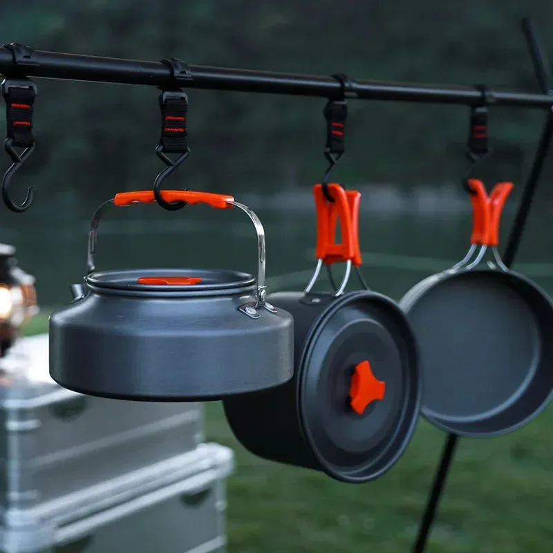 Camping Cookware Set | Portable Aluminum Outdoor Tableware Cookset | Cooking Kit with Pan, Bowl, Kettle, and Pot for Hiking, BBQ, and Picnic