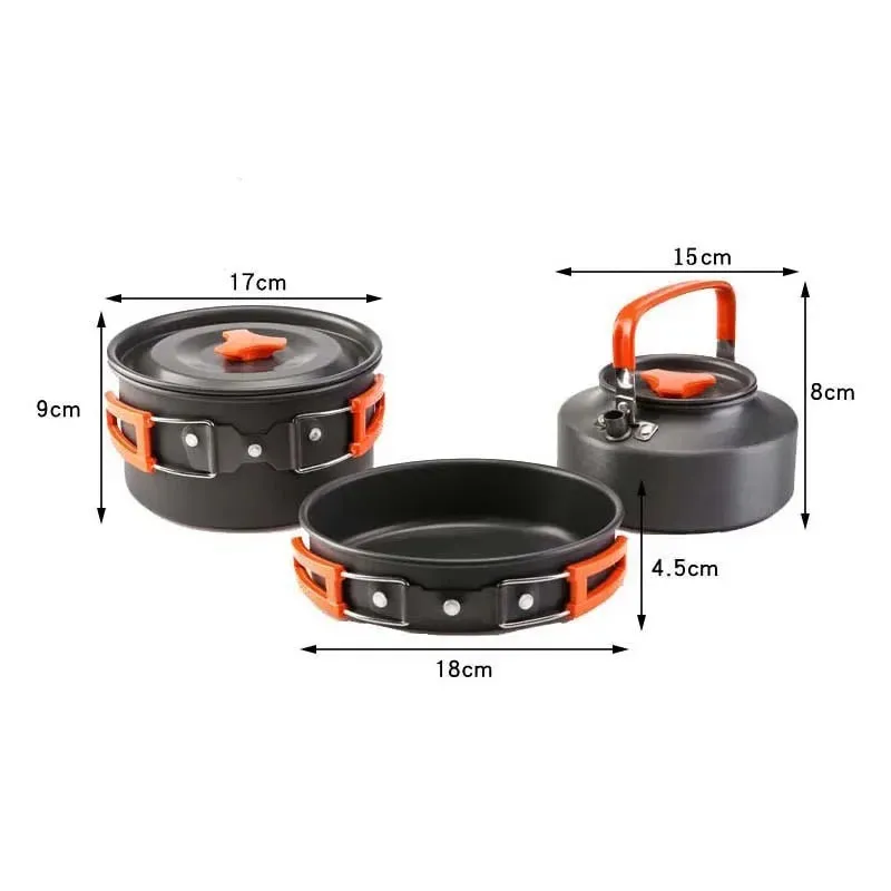 Camping Cookware Set | Portable Aluminum Outdoor Tableware Cookset | Cooking Kit with Pan, Bowl, Kettle, and Pot for Hiking, BBQ, and Picnic
