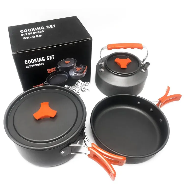Camping Cookware Set | Portable Aluminum Outdoor Tableware Cookset | Cooking Kit with Pan, Bowl, Kettle, and Pot for Hiking, BBQ, and Picnic