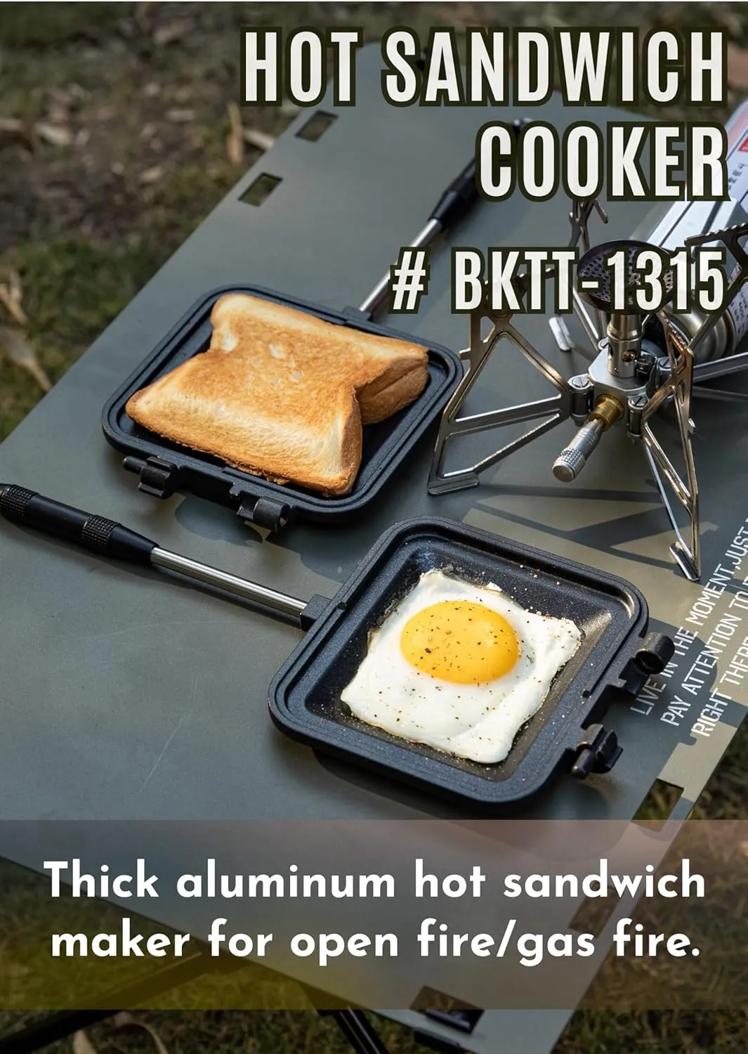 camping moon Sandwich Maker Hot Sand Single Burner Gas Fire Open Fire Compact Aluminum TT-1315 (Black)
