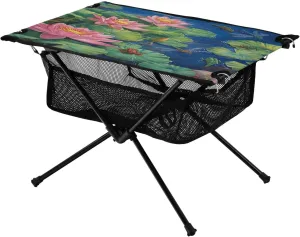 Camping Table Lightweight Portable Folding Table with Mesh Storage Net Flower Lotus Frog Ideal for Camping Hiking Beach Picnic Travel Backyard